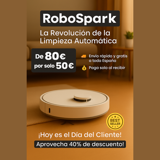 RoboSpark [ Robot Aspirador+ Kit Completo] 3 en 1 - Barrido, Aspirado y Fregado - 50% OFF